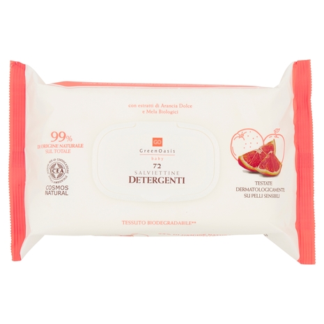 72 SALVIETTINE DETERGENTI con Estratti di Arancia Dolce e Mela Biologici, Green Oasis Baby